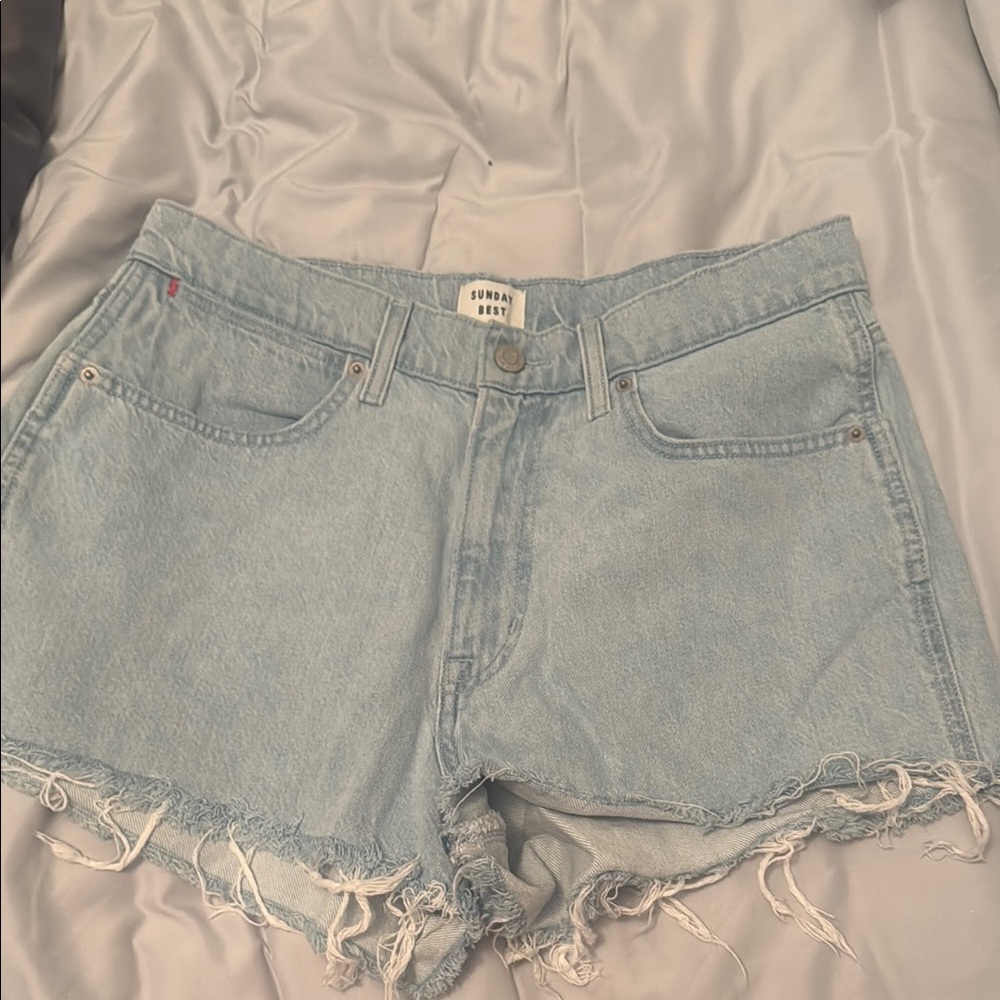 Sunday Best Frayed Hem Light Blue Jean Shorts